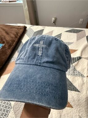 Women’s Denim Cap with Cross Detail - Blue